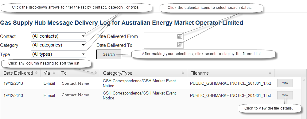 Delivery Log Proqual Example Viewing the message delivery log